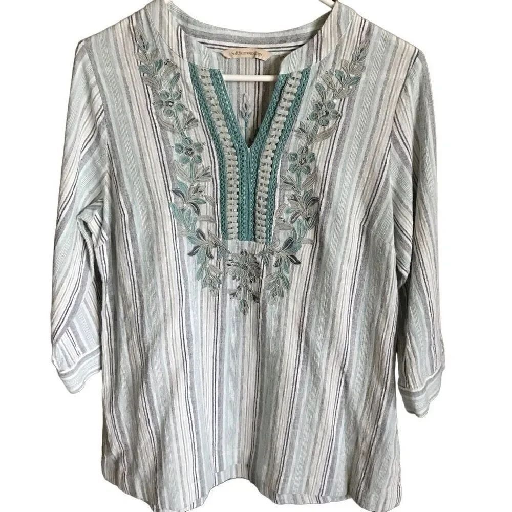 Soft Surroundings green stripe sequin SZ petite Medium cotton